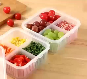Kotak Saringan 4 Sekat Kotak Penyimpanan 4in1 Wadah Tirisan Bawang Buah Sayuran Serbaguna toples sayuran kulkas