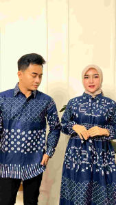 Batik Couple Keluarga Modern Terbaru Motif Jaring Navy Matt Katun Premium