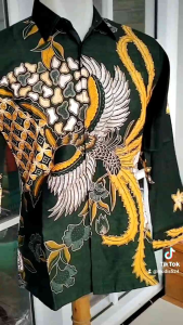 Baju Kemeja Batik Pria Lengan Panjang Pendek Slimfit Motif PEKSI yellow Emerald Green Katun Premium Lapis Furing