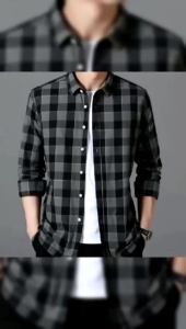 Baju Kemeja Flanel Premium Lengan Panjang | Baju Kemeja Flanel Kotak Catur Abu