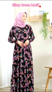 Gamis Hitam Motif Ellery Dress By Nefa Hijab Bahan Rayon Viscose Branded Premium