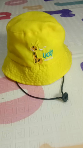 TOPI BUCKET HAT ANAK LAKI LAKI ANAK PEREMPUAN BORDIR GOOD LUCK BAHAN DRILL D LENGKAPI TALI SAMA STOPERNYA