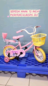 Sepeda Anak Perempuab 12 Inch Kuromi Mortein PMB Tipe 351 Usia 2 Sampai 4 Tahun Keranjang Depan Ban EVA Tanpa Dipompa Dijamin Awet