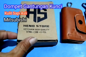 Dompet gantungan kunci kulit asli Mitsubishi / Keychain gantungan kunci mobil kulit asli