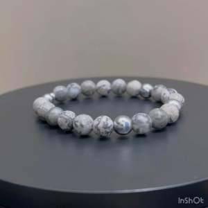 CW Manila - ER0S Stretch Bracelet- 8mm Map Jasper Stone with Silver Hematite - Semi-precious Stretch Bracelets