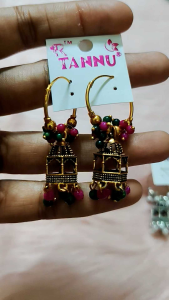 Gold / silver tone jhumka earrings with beads 1pair