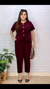 ชุดเซตสาวอวบสาวพลัสไซส์ชุดเซตไซสํใหญ่ 2ชิ้นชุดเซตเสื้อแฟชั่น กระดุมหน้า&กางเกงขายาว(ความยาวกางเกง38นิ้ว) Clothing Lady ผู้หญิง Women