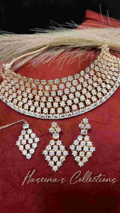 Haseenas Rose Gold Finishing Star Design CZ Stone Choker Set