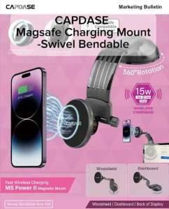 CAPDASE MS Power II Magnetic Mount / รุ่น Bendable Arm-158 / ขาจับโทรศัพท์มือถือในรถแบบแม่เหล็กพร้อมชาร์จไร้สาย Wireless Charging 15w