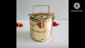 BrassByfa F1319 ปิ่นโตทองเหลืองเล็ก ขนาด2ชั้น แบบเรียบ +