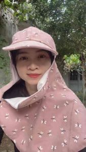 Nón mũ chống nắng có KHÓA KÉO vành nhỏ kèm khẩu trang vải cotton [được chọn mẫu]