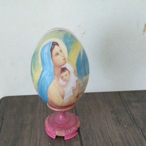 Pajangan Lukisan Bunda Maria Yesus Rohani Katolik Hiasan Meja telur Kayu