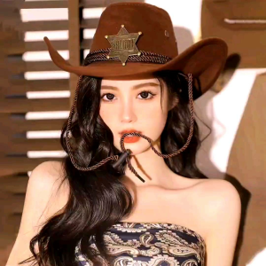 Nón cao bồi mũ phớt comboy vành rộng uốn cong nam nữ gắn logo ngôi sao phong cách chất liệu nỉ.