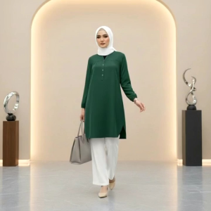 Tunik katun polos wanita lengan panjang adem lembut dan jumbo