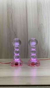 Cặp đèn quả cầu pha lê thân quả châu nhiều kích cỡ-đèn trang trí bàn thờ quả cầu khắc hoa sen