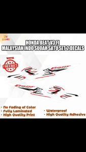 HONDA BEAT V3 FI MALAYSIAN INDO SUOAH SATU SET 2 DECALS (WATERPROOF LAMINATED FADE PROOF)