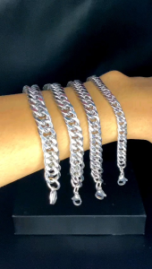GELANG RANTAI JALIN TITANIUM STAINLESS STEEL PRIA WARNA SILVER ANTI KARAT