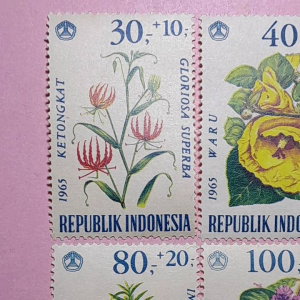Koleksi Prangko kuno Indonesia klasik 4 pcs Seri Bunga Ke-1 TH 1965 UN USED