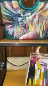 Trapezoid hand painted bag by our great artist with unique design/ Pandan bag/ Native handbag/ Bayong bag