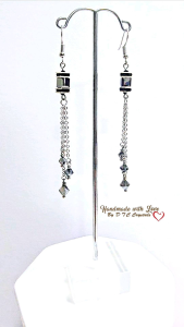 [D.T.C Crystals] Swarovski SilverNight Cube Long Earrings