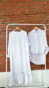 Mawar Fashion - Gamis Putih Natural Balotelli Perempuan / Gamis Manasik Ibu Ibu / Gamis Jumbo