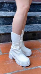 Bốt lửng da mịn mũi tròn đế to 5 phân sang đẹp