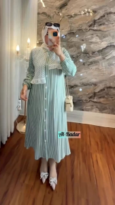 MIDI DRESS MOTIF SALUR KATUN RAYON PREMIM MIX BRUKAT