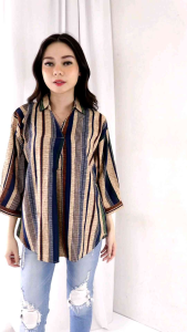 Atasan Wanita V-Neck JUMBO RAYON SaLur Strip Terbaru LD 130 CM SUPER BIG SIZE XXXXXL 5XL 4549#