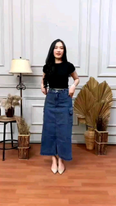ROK CARGO JEANS WANITA HIGHWAIST // HIGHWAIST ROK CARGO JEANS PANJANG