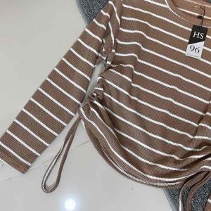 Atasan Serut Salur Tali Samping Wanita/Atasan salur tali samping/rajut waffle