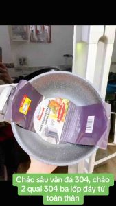 Chảo sâu vân đá 304 chảo 2 quai 304 ba lớp đáy từ toàn thân cao cấp - GD NARI