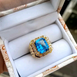 Cincin Batu Blue Topaz Super Mewah Elegan