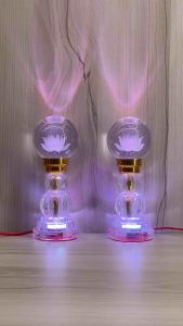 Cặp đèn thờ quả cầu pha lê hoa sen 3d đổi màu