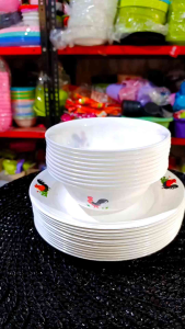 6 PCS PIRING DAN MANGKUK /PIRING MAKAN PLASTIK CAP AYAM JAGO 23 CM