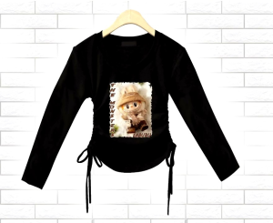 Atasan Wanita Crop Top Labubu Model Serut Kanan/Kiri Lengan Panjang