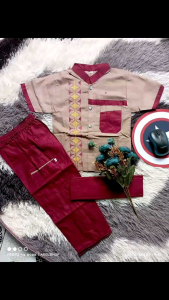 COD Baju Koko Setelan Anak Laki-Laki 1-15 Tahun Motif Bordir Ring Lengan Pendek Bahan Katun Toyobo Bonus Peci