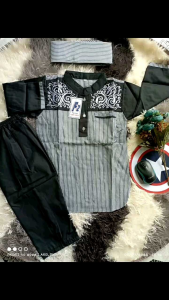 Koko Kurta Anak Laki-Laki Usia 1th-13th Lengan Pendek Motif Bordir Katun & Bonus Peci