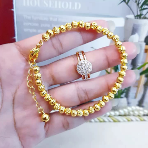 Xuping Gelang Biji Lada Set Cincin Permata Zircon Gold 0612aa