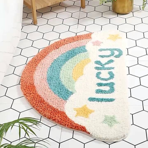 H1004 Keset Kaki Rainbow Bulu Lembut / Alas Kaki Motif Pelangi Anti Slip / Keset Kaki Bentuk Awan