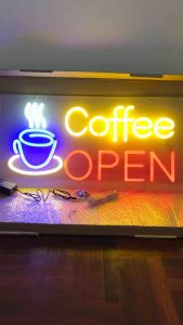 ป้ายไฟOPEN ป้ายไฟLED ป้ายไฟวิ่ง ป้ายไฟcoffee-open/พื้นหลังสีใส ขนาด60x30cmราคา1390บาท