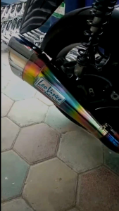 Silincer knalpot Leovince pelangi rainbow blue inlet 50mm