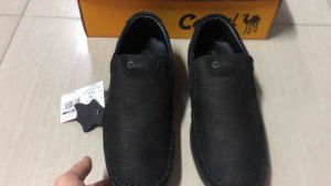 รองเท้าหนังแท้คัชชูชาย Camel แบบสวม เย็บพื้นทั้งคู่ สีดำ หนังลายช้าง พื้นนุ่ม เย็บพื้น รุ่น CM127 ไซส์ 40-45 หนังวัวแท้100% มีเก็บเงินปลายทาง