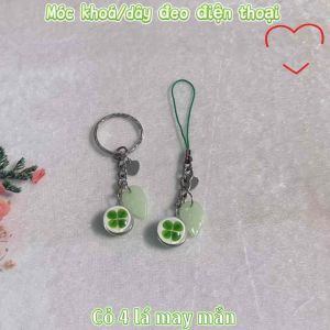 Móc Khoá Dây Đeo Điện Thoại BaLo Túi Xách Cặp Đôi Cỏ 4 Lá May Mắn