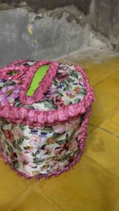 Rice cooker sarung tutup baju mejikom saten kasanova bunga motif cover mejikom di lengkapi gagang buat peganganya