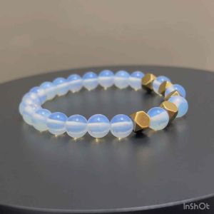CW Manila - 0SIRIS Stretch Bracelet - 8mm Moon Stones with Truncated Spacers - Charm Bracelet