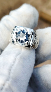 Natural Untreated White Topaz VVS Snowflake 4.45 carat silver handmade ring