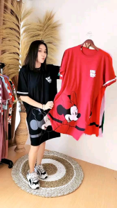 LUVLUVSHOP Dress Casual Wanita Motif Kekinian Lengan Pendek