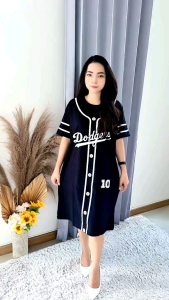 LUVLUVSHOP Dress Casual Katun Kombed Premium Kekinian Motif Salur Baseball