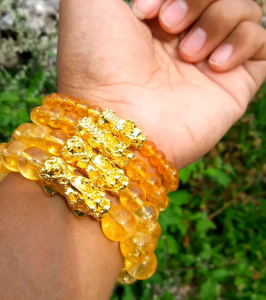 Gelang Manik Manil Yellow Citrine Quartz Bracellet Pixiu Emas