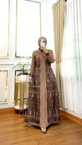 COD ALIYAH DRES/GAMIS MUSLIM WANITA TERBARU CANTIK DAN KEKINIAN 2025 DRES KONDANGAN SIMPEL BAHAN CERUTY BABYDOLL MIX BRUKAT APLIKASI MUTIARA PAYET+SWAROVSKI FASHION MUSLIM WANITA